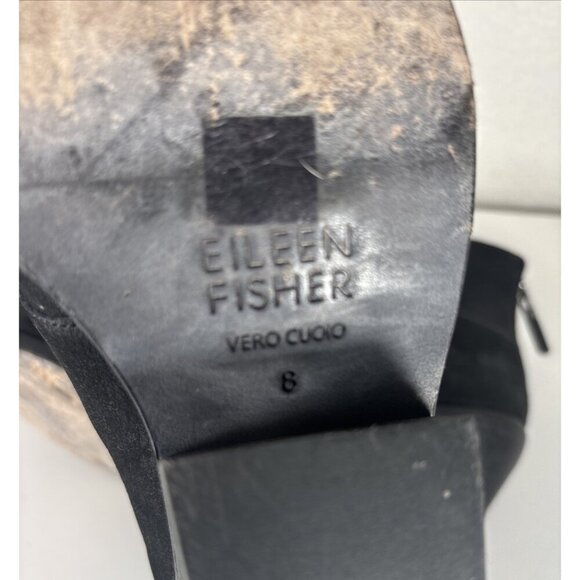 Eileen Fisher Tag Wrap-Snap Leather Booties Black Size 8 Block Heel Ankle Spot - Picture 11 of 11